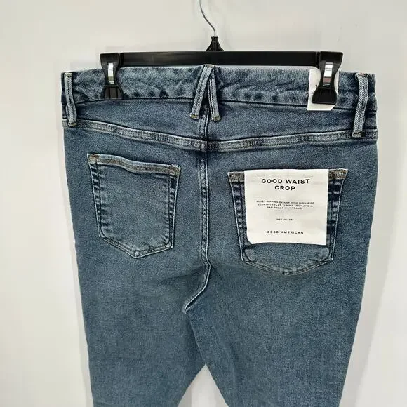 GOOD AMERICAN NWT Good Waist Crop Denim Jean in Blue799 // 14 - Picture 12 of 15